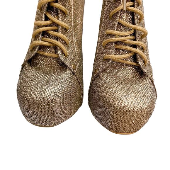 Glitter Platform Ankle Boots Size 7.5M Gold Lace Up Disco 2010s Festival Heeled - Picture 5 of 9
